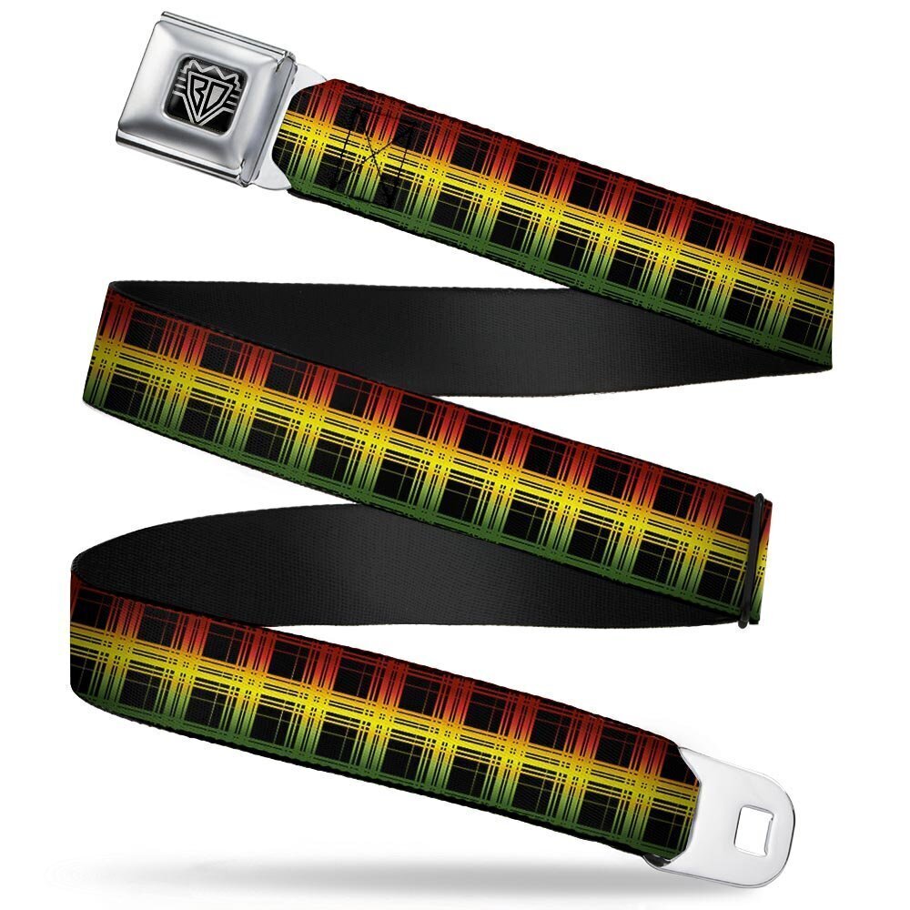 7696 Seatbelt Belt - Plaid Black/Rasta - 1.0" Wide - 20-36 Inches in Length